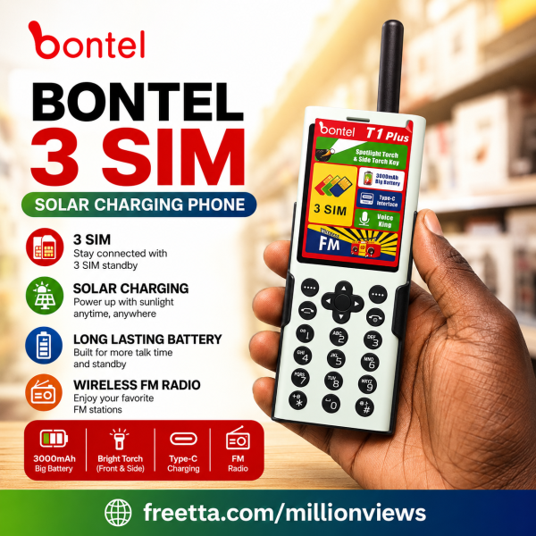 BONTEL 3 SIM  SOLAR CHARGING PHONE